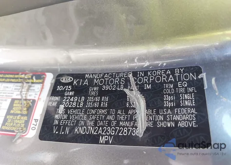 2016 Kia Soul z USA, uszkodzony, nr VIN KNDJN2A23G7287367